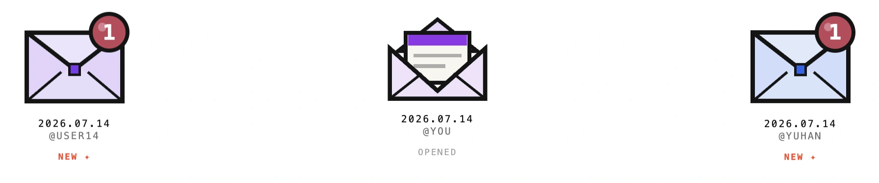 Three letters: new, opened, and new again