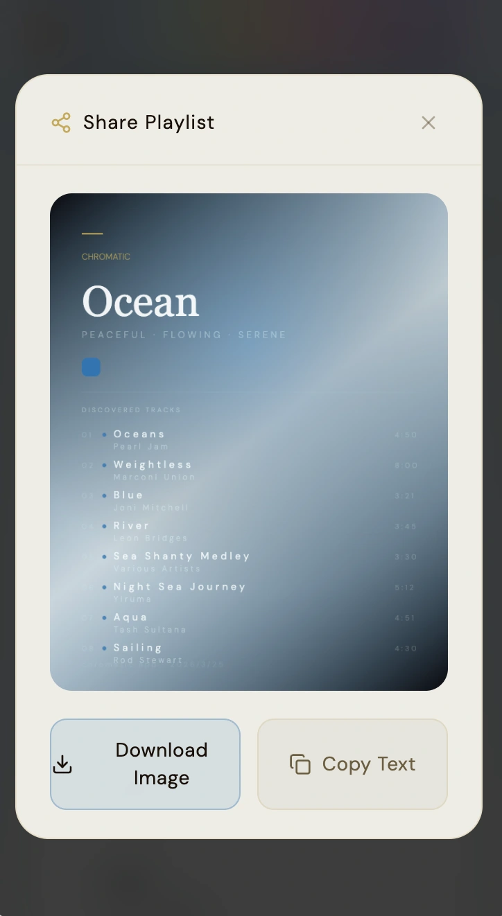 Ocean visual playlist sharing card